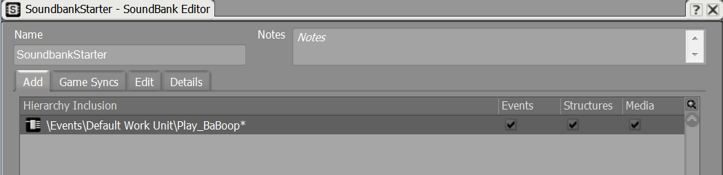 The play event in the sound bank