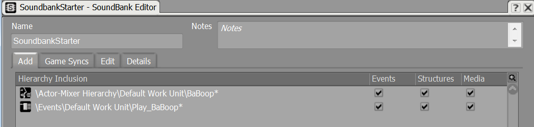 The play event and audio file in the sound bank