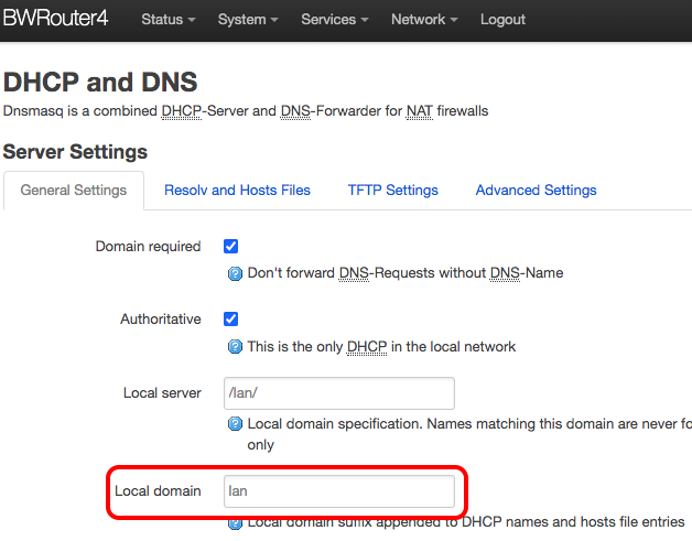openWRT local domain settting
